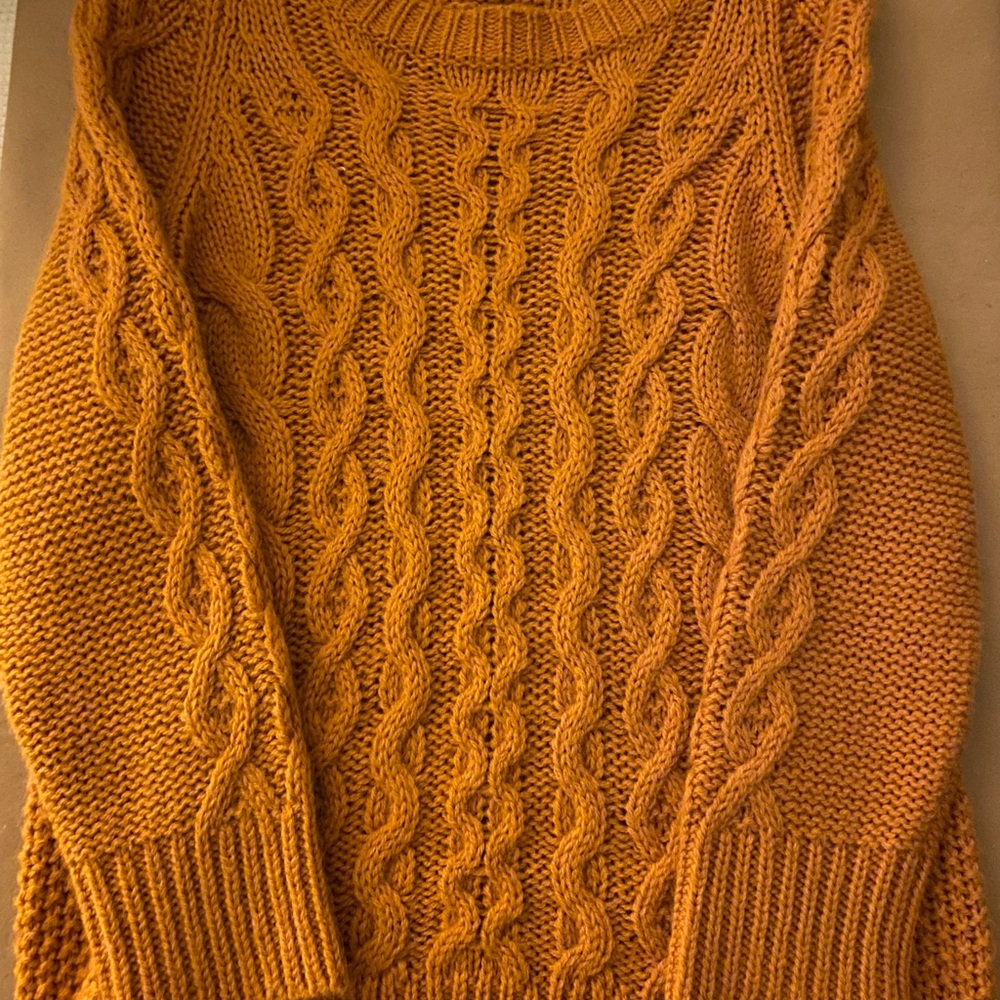J. Crew Orange Crew Neck Cable Knit Sweater